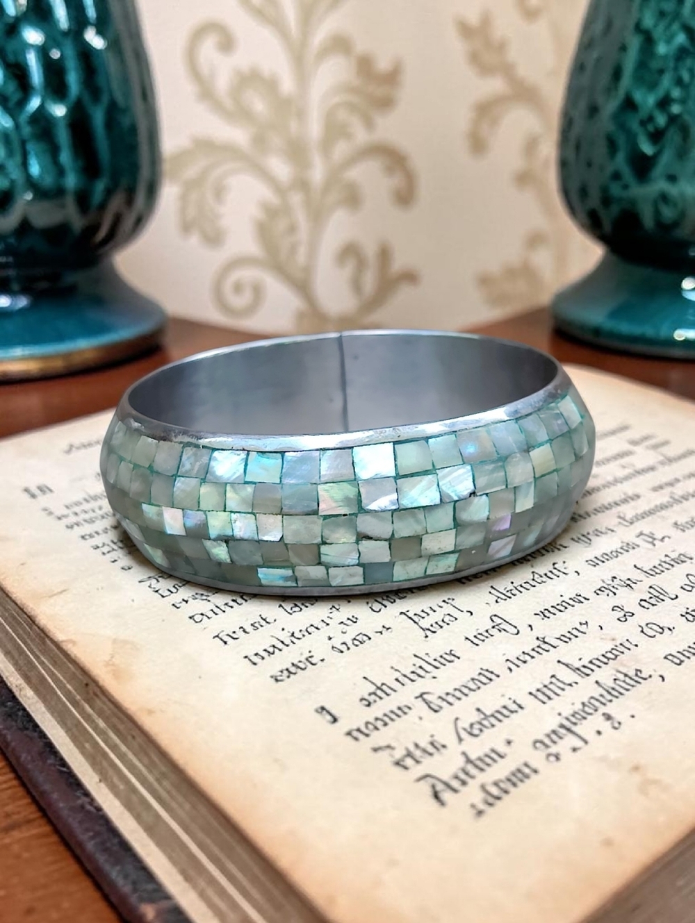 Vintage Abalone Shell Mosaic Bangle Bracelet